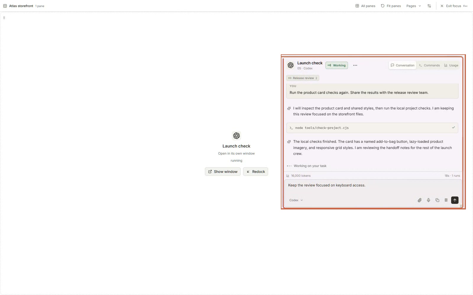 An IDE4 agent in its own desktop window, with the project workspace behind it